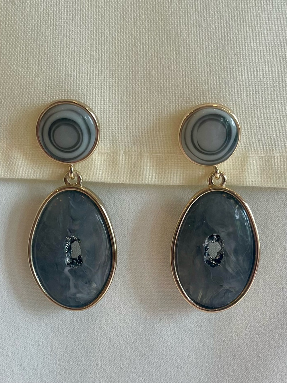 Gold-Trim Gray Agate Drop Earrings - Women Jewelry